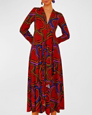 Farm Rio Maxi Rainbow Wild Hearts Dress, Valentine, Medium, New! Retail $220